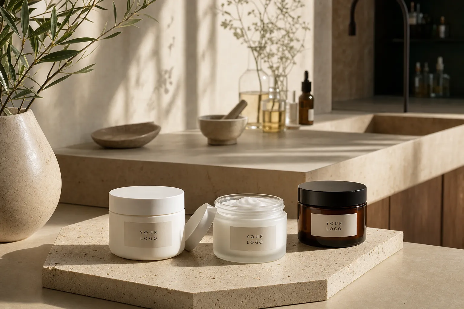 Cream jars in white-label packaging