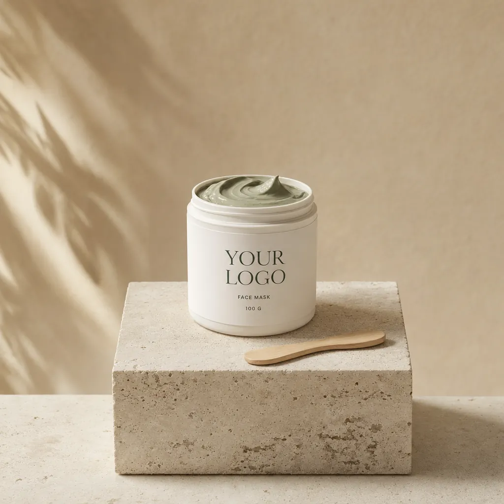 Face Mask, 100 g, in white-label packaging on travertine