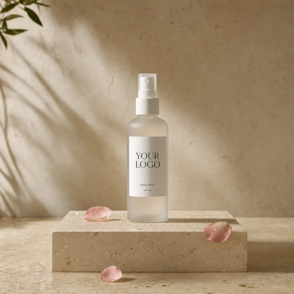 Face Mist / Toner, 100 ml, in white-label packaging on travertine