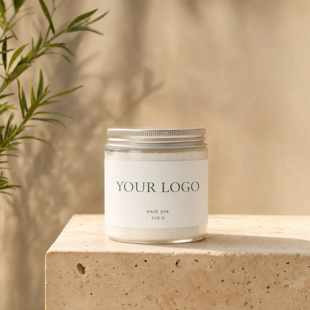 Hair Mask / Hair Spa, 200 g, in white-label packaging on travertine