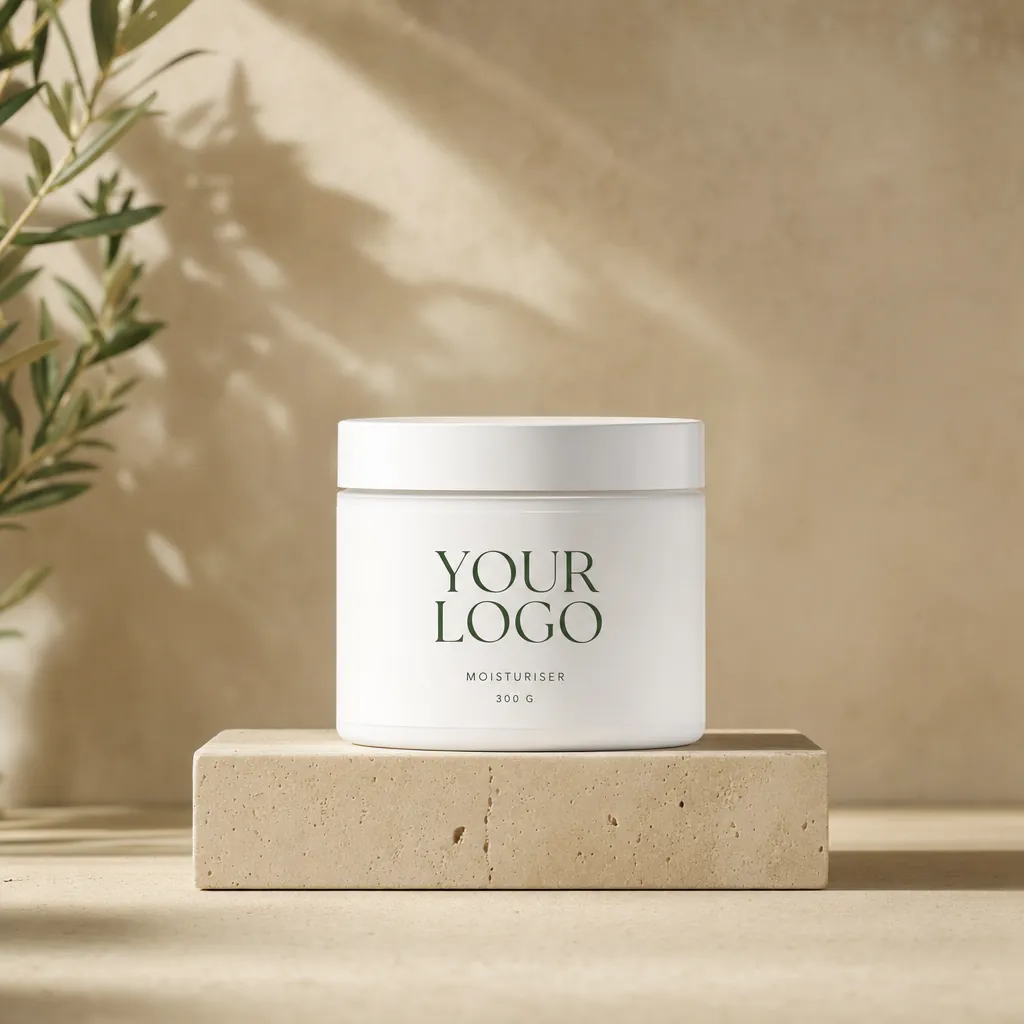 Regular Moisturiser, 300 g, in white-label packaging on travertine
